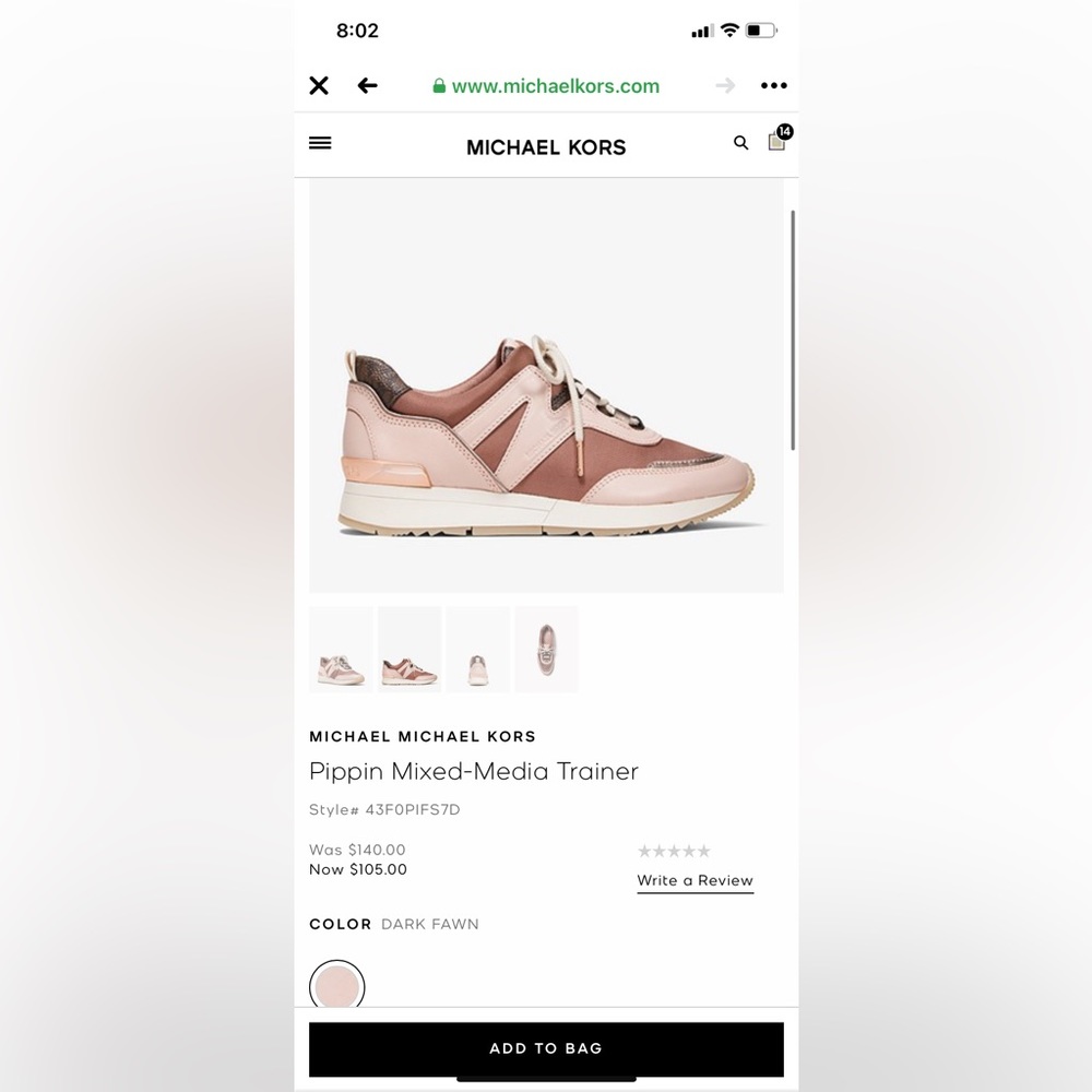 Michael Michael Kors Pippin Mixed Media Trainer Rose Gold Sneakers 7.5